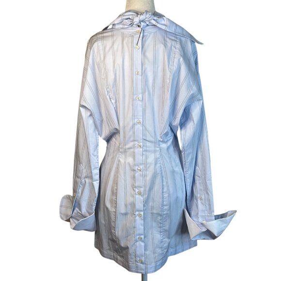 Helsa Stripe Poplin Shirt Dress in Blue Multi Stripe Medium New Womens Mini - Picture 8 of 14